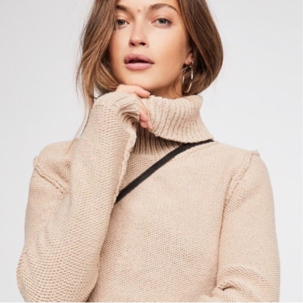 FP Solar Eclipse Cowl Neck Exposed Seams Pullover Sweater